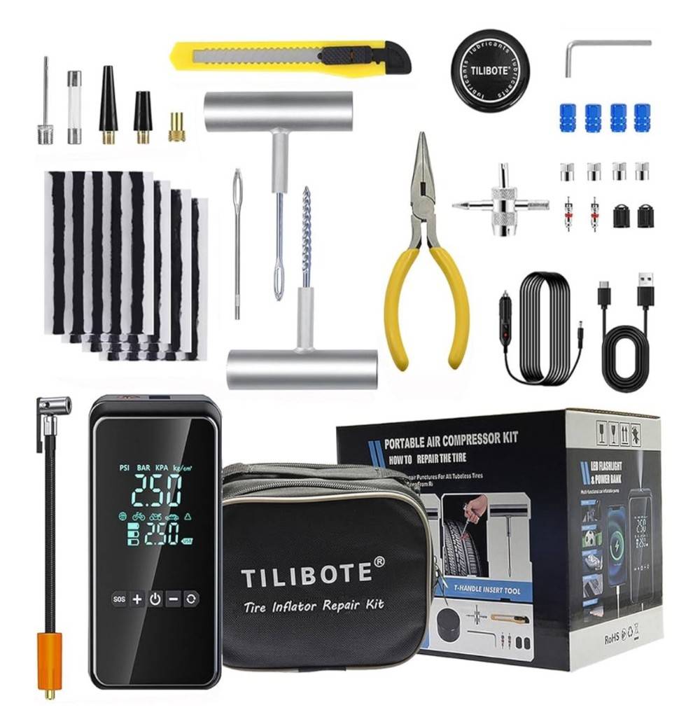 Kit de reparación de neumáticos con compresor de aire
